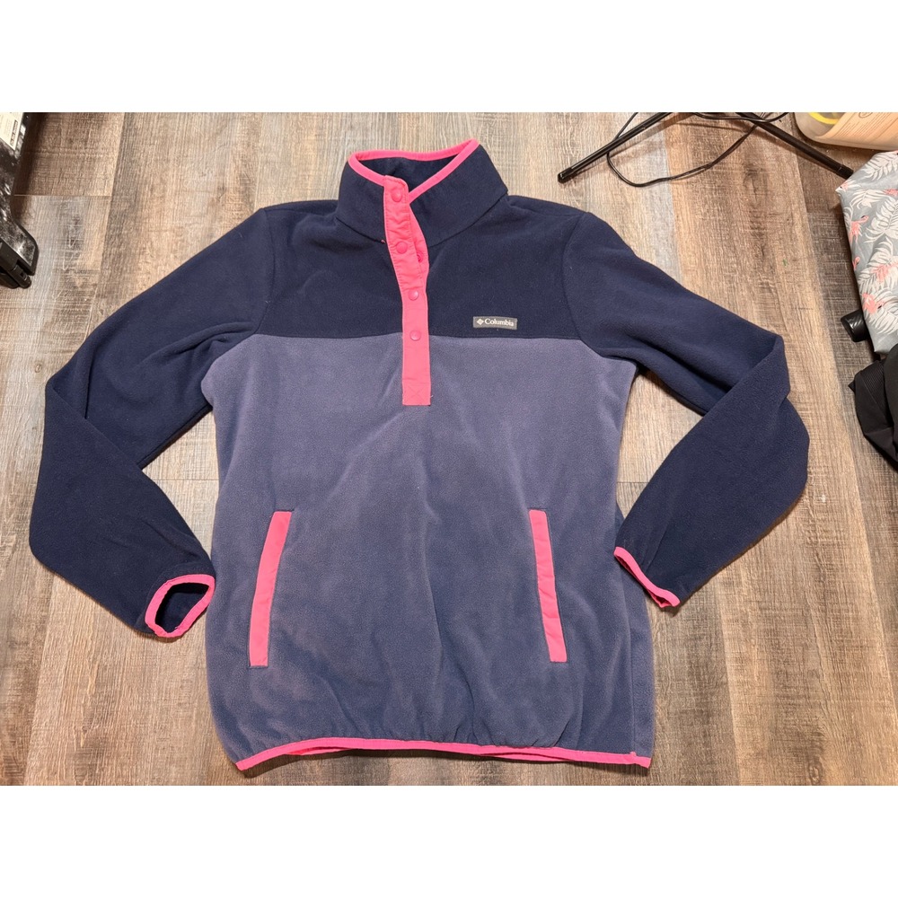 Columbia Womens Benton Springs Snap Fleece Pullover Navy Purple Pink Medium